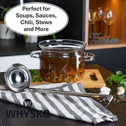 Whysko Soup Ladles Stainless Steel, 3-Pack of 6 oz. Metal Ladle Spoons, Rustproof Heat-Resistant Materials for Cooking and Serving Soups and Sauces, Commercial Grade Kitchen Essentials - size: 6 Ounce (3-Pack)