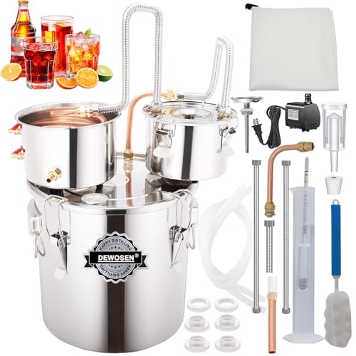 DEWOSEN Alcohol Still 13.2 Gallon 3 Pots Shine Still Distillery Kit for Alcohol Stainless Copper Tube Complete with Thumper Keg Water Pump Thermometer Airlock Brew Bag Proof Alcoholmeter Test Kit - size: 13.2GAL/3Pots/Brew Bag & Alcoholmeter Test Kit