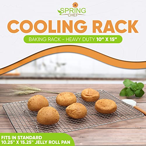 Spring Chef 10 x 15 Inch Stainless Steel Cooling Rack for Cooking & Baking - Heavy Duty Cookie Cooling Rack for Kitchen - Oven Safe - Fits Jelly Roll Pan - Dishwasher Safe - size: 10"x15", style: 1 Pack