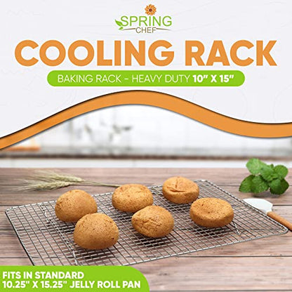 Spring Chef 10 x 15 Inch Stainless Steel Cooling Rack for Cooking & Baking - Heavy Duty Cookie Cooling Rack for Kitchen - Oven Safe - Fits Jelly Roll Pan - Dishwasher Safe - size: 10"x15", style: 1 Pack