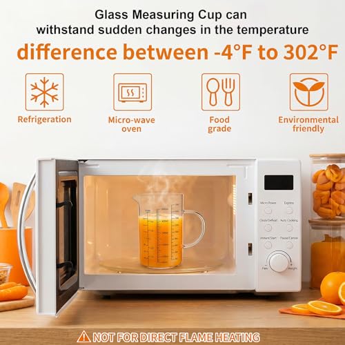 Graduated Glass Measuring Cup With Handle 500ML (16Oz, 2Cups) | High Borosilicate Liquid Measuring Cup for Baking Cooking Kitchen V-Shaped Spout Glass Measuring Beaker Easy To Read - size: 500ML (16Oz, 2Cups)