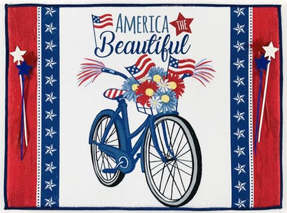 Serafina Home Patriotic Dish Drying Mat, America the Beautiful Bicycle Design, Red White Blue, Cotton, 15" x 20", Machine Washable, 4th of July Kitchen Décor - color: patriotic bike
