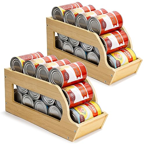 Yumkfoi Bamboo Can Organizers and Storage for Pantry, Soda Can Organizer Beverage Drink Holders, Stackable Canned Goods Organizer Can Dispenser for Pantry, Kitchen, Cabinet (2 Pack) - style: For 26 cans in set of two