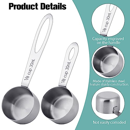 4Pcs 1/8 Cup Measuring Cup, 30ml Scoop, Stainless Steel Measuring Cups, Coffee Scoops, Measuring Scoops Tablespoon Measure Spoon, Short Handle & Long Handle Cooking Measuring Scoop(30ML) - color: 4 Pcs/Set