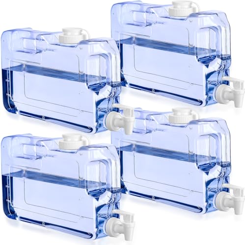 Funnymoom 4 Pcs Drink Water Dispenser for Fridge 1.1 Gallon Beverage Dispenser with Spigot Plastic Reusable Refrigerator Water Dispensers Waters Jug Container for Party Outdoors Camping Hiking Home - color: Blue, size: 1.1 Gallon