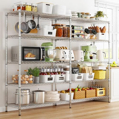 REIBII 58" W Storage Shelves Wire Shelving 1400LB Metal Shelves for 5 Tier Shelving Unit with Shelf Adjustable Garage Shelving Rack for Pantry Kitchen Garage, 58" W x 59" H x 13.8" D, Chrome - style: Chrome-13.8"D x 58"W x 59"H-5 Tier
