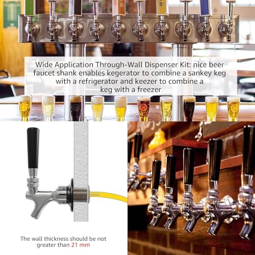 MRbrew Draft Beer Shank Faucet Kit, 1-1/2'' Beer Shank No Leak 1/4'' Beer Line Nipple Barb Fitting Beer Shank Tap for Kegerator Brewing with Self-Closing Beer Tap, Stainless Steel Core for Beer Party - size: 1-1/2''