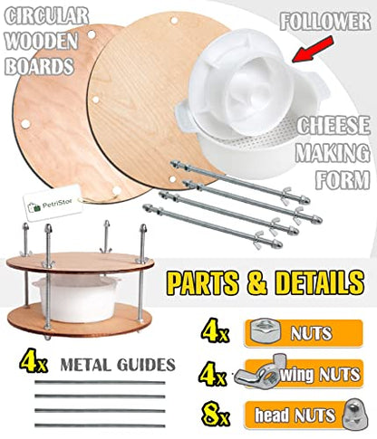 Wooden cheese press diameter 11.2 in and 1 cheese making form 45 oz Pressure up to 50 Pounds colorless