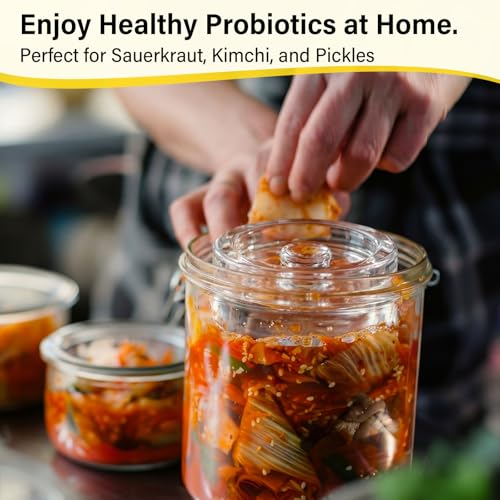 4 Pack Mason Jar Fermentation Kit Fermenting Lids with Airlocks and Glass Weights Wide Mouth Mason Jars Fermentation Supplies for Sauerkraut Pickles Kimchi (Jars Not Included)