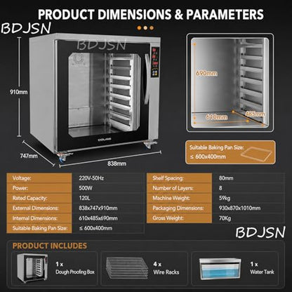 120L Electric Dough Proofing Box, 5-50°C & 60-90% RH Control, 360° Hot Air Circulation, LED Touch Panel, Stainless Steel Fermentation Machine for Bread, Pizza, Sourdough, Yogurt & Natto