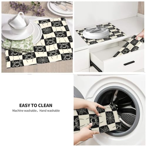 Spiders Spiderwebs Checkerboard Dish Drying Mats for Kitchen Counter, Super Absorbent Microfiber Drainer Pad, Washable Reversible Appliance Protector, Everyday Kitchen Must-Have, 16x18 Inch - color: Spiders Spiderwebs Checkerboard