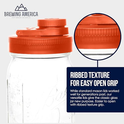 Mason Jar Lids Wide Mouth Plastic 4 Pack - With Flip Cap Screw Top Pouring Spout and Drink Hole - Fits Kerr and Ball Canning Jars - Wet/Dry Food and Liquid Storage - MADE IN USA (Orange) - color: Orange