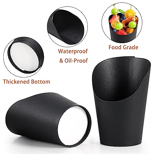 Disposable Charcuterie Cups 120 PCS with 200PCS Sticks and 120PCS Bags | 14 oz Kraft Paper Snack Boxes Appetizers Cup French Fry Holder with Cocktail Skewers Toothpicks Tooth Picks, Black - color: Black, size: 14 Oz 120 Pcs Set