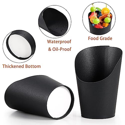 Disposable Charcuterie Cups 120 PCS with 200PCS Sticks and 120PCS Bags | 14 oz Kraft Paper Snack Boxes Appetizers Cup French Fry Holder with Cocktail Skewers Toothpicks Tooth Picks, Black - color: Black, size: 14 Oz 120 Pcs Set