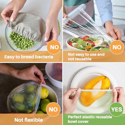 MAQIHAN 60Pcs Bowl Covers Reusable - Plastic Bowl Cover Elastic Fresh Keeping Bags Wrap Reusable Plastic Stretch Elastic Food Storage Covers Sourdough Baking Bread Proofing Rising（3 Sizes）