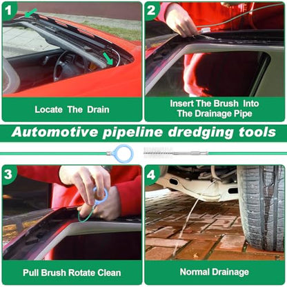 Auto Sunroof Drain Cleaning Tool,197Inch Long Pipe Cleaner for Car,Flexible Tube Cleaning Brush with 2Pcs 7.9inch Cleaning Brush Skinny Pipe Drain Dredge Cleaning Tool for Car Sunroof Wiper Drain Hole - size: 500cm