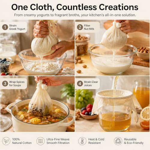 2Pcs Reusable Cheesecloth,Grade 100,20x20 Inch Hemmed Cheese Cloth for Straining Craft,100% Cotton Unbleached Cloth Strainer for Cooking,Baking,Juicing,Cheese Making,Ultra Fine and Dense,Washable - size: 20*20 inch*2 PCS
