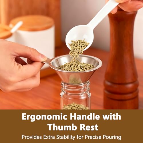 Spice Funnel for Kitchen Use Stainless Steel Small Metal Funnels and Scoop for Coffee Water Salt Pepper Condiments and Sauce Easy Filling Tool for Jars and Bottles Spill-Free Design