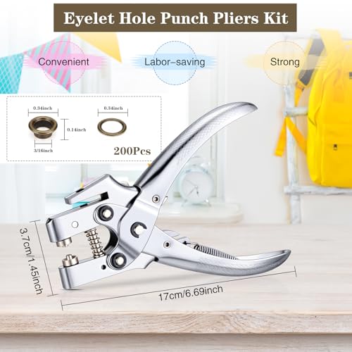 Honoson 3/16 Inch Grommet Tool Kit Eyelet Plier Set Hole Punch Grommet Hand Press Pliers with 200 Pieces of Eyelets for Clothes Shoes Bags(Bronze) - color: Bronze, size: 3/16 Inch