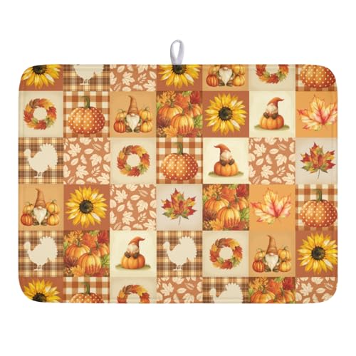 Fall Thanksgiving Dish Drying Mat for Kitchen Counter Autumn Harvest Orange Dish Drainer Mat Rustic Absorbent Washable Drying Pad 18"x24" - color: Fall Pattern, size: 24" x 18"