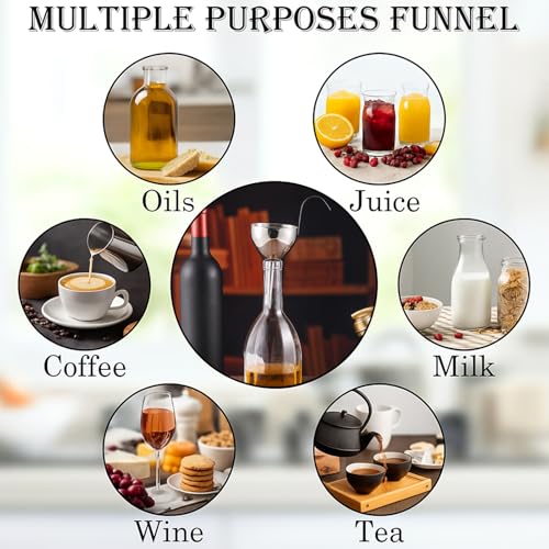 2 Sets Stainless Steel Funnel with Strainer 3 Inch Mouth Diameter Wine Filter Strainer for Filling Bottles, Oils, Juice, Wine, Coffee, Milk