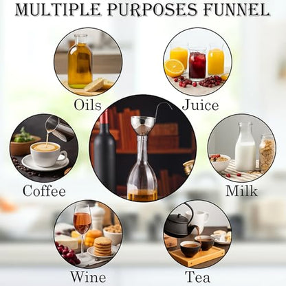 2 Sets Stainless Steel Funnel with Strainer 3 Inch Mouth Diameter Wine Filter Strainer for Filling Bottles, Oils, Juice, Wine, Coffee, Milk