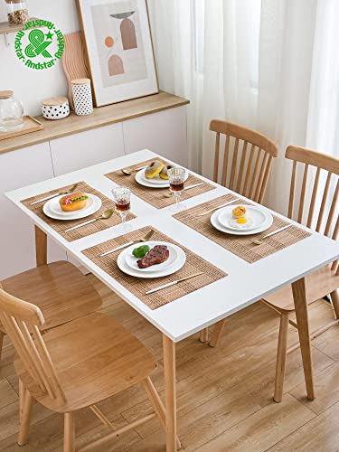 Set of 12 Pcs Bamboo Placemats Natural Anti-Slip Bamboo Placemats Washable Heat-Resistant Table Mats for Dining Room and Kitchen（Brown+White+Black） - color: Brown+white+black, size: Set of 12 Placemat 17.7 x 11.8 inch