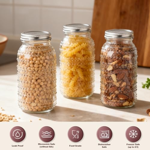 Wide Mouth Mason Jars 64 oz, 4 Pack Large Half Gallon Mason Jars with Lids, Glass Canning Jars for Fermenting, Pickling, Storing Food, Meal Prep, Salad Jam