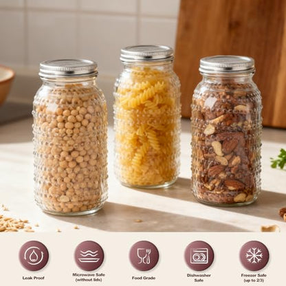 Wide Mouth Mason Jars 64 oz, 4 Pack Large Half Gallon Mason Jars with Lids, Glass Canning Jars for Fermenting, Pickling, Storing Food, Meal Prep, Salad Jam