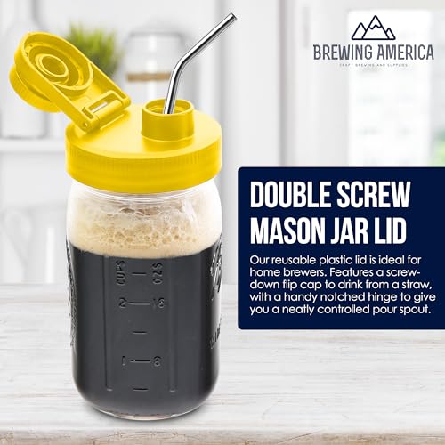 Mason Jar Lids Wide Mouth Plastic 4 Pack - With Flip Cap Screw Top Pouring Spout and Drink Hole - Fits Kerr and Ball Canning Jars - Wet/Dry Food and Liquid Storage - MADE IN USA (Yellow) - color: Yellow