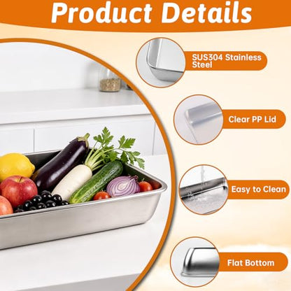 2 Pack Pizza Dough Proofing Box, 6L Large Capacity Stainless Steel Food Storage Container with Lid, Household Pizza Dough Tray for Bread & Dough Balls, Includes Cutter - size: 6L