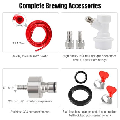 MRbrew 5 Feet Gas Line Ball Lock Keg Fitting Carbonation Cap Kit, Ball Lock Disconnect with Stainless Steel 5/16'' Draft Beer Barb Kegerator PVC Tubing Co2 Hose fit Soda Bottle Homebrew - size: 5Ft CO2 line kit with carbonation cap