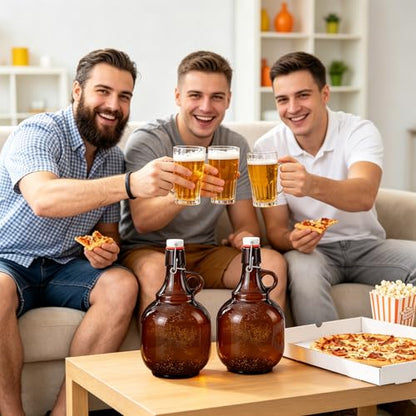 3 Pack 34OZ Amber Glass Bottle, Swing Top Home Brewing Beer Jar, Glass Gallon Jugs with Airtight Rubber, Reusable Leak-proof Container for Kombucha, Beverage, Oil, Vinegar