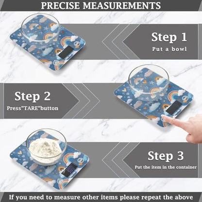 Food Scale Kitchen Scale Food Weight Scales Digital Weight Grams and Ounces Small Electronic Food Scale for Baking Cooking Blue Cute Rainbow Hearts Clouds Stars - color: Blue Cute Rainbow Hearts Clouds Stars