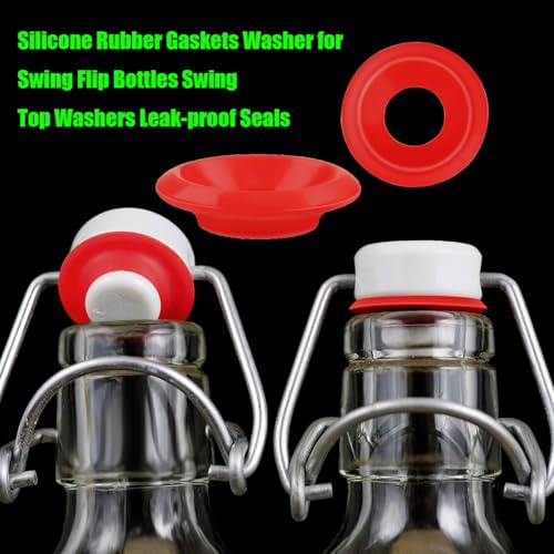 30 Pcs Silicone Rubber Gaskets Washer for Swing Flip Bottles Swing Top Washers Leak-proof Seals fit for Grolsch Bottle Home Brew Beer Soda Bottle Sealing Use (Red)