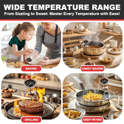 Glow-in-The-Dark Candy Thermometer Waterproof IP67-9" Deep Fry & Candy Thermometer with Pot Clip – High-Heat, Waterproof for Oil, BBQ, Candle Making，Black - color: Black Dial
