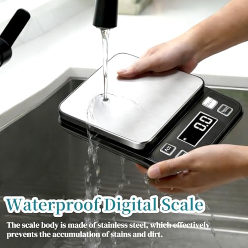 Waterproof Food Scale, 22lb Digital Kitchen Scale with Batteries, 304 Stainless Steel Precision Gram Scale for Baking, Cooking, Meal Prep, Tare Function - size: 0.1g/22 lb Non-rechargeable