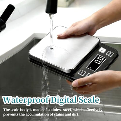 Digital Food Scale 11lb/5kg, Waterproof Kitchen Scale, Tare Function and 2 Power Options with Batteries, Stainless Steel Gram Scale for Cooking and Baking - size: 0.1g/11 lb Rechargeable