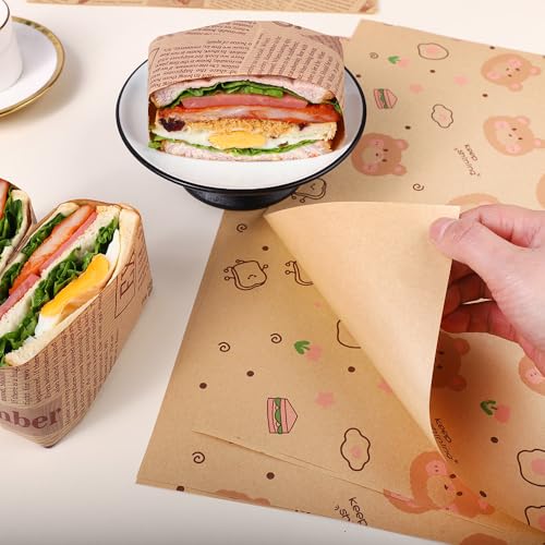 100 Sheets Wax Paper 15 x 11 Inch Greaseproof Sandwich Burger Chips Cuttable Baking Parchment Wraping Paper (Brown #3) - color: Brown #3