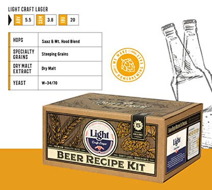 Craft a Brew - Beer Recipe Kit - Light Lager - Home Brewing Ingredient Refill - Beer Making Supplies - Includes Hops, Yeast, Malts, Extracts - 5 Gallons - color: Light Lager