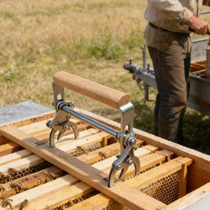 Hive Frame Gripper, Ergonomic Wooden Handle, 12.2x12cm, Stainless Steel Anti-Slip Frame Grip, Honey Harvesting Lifter, Secure Hold Design Easy Use, for Hive Removal and Maintenance