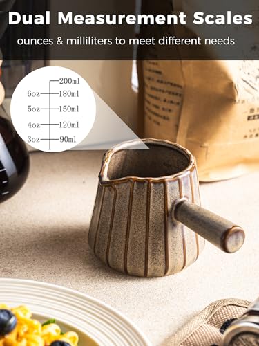 Espresso Cup, Ceramic Espresso Measuring Cup with Handle, Expresso Shots Cups with Spout, Espresso Accessories, 200ML/6 OZ, Dark Agate Red - color: B-Dark Agate Red