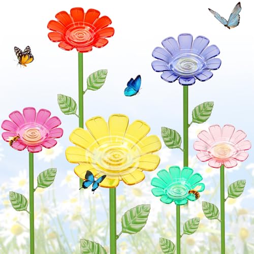 6 Pack Bee Watering Station, Plastic Flower Bee Bath for Garden, Colorful Bee Feeders & Butterfly Watering Station with Decorative Metal Garden Stakes for Garden Yard Patio Decor | Lively and colorful, practical, leakproof - color: 6-Flower Colors