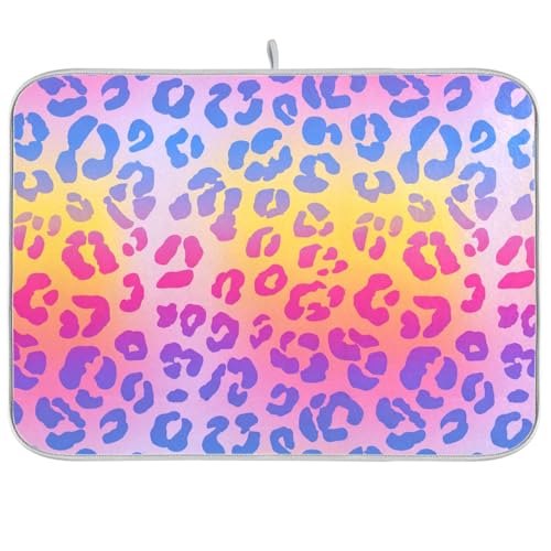 Dish Drying Mat for Kitchen Counter Gradient Leopard Print Absorbent Drying Dish Mat 16×18 inch Dish Rack Pad Coffee Mat for Sink Dishes Under Rack - color: multicolored.14, size: 16x18in