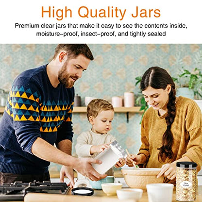 PeacePeo Plastic Jars with Lids, 16 Pcs 32 OZ Large Plastic Storage Jars with Black Leakproof Lids Cylinder Plastic Storage Container Jar Reusable Clear Empty Jars for Home and Kitchen Organizing