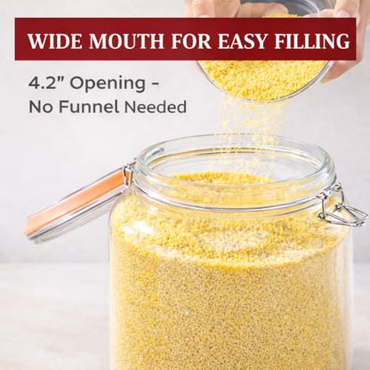 1 Gallon Wide Mouth Glass Jars, Airtight Leakproof Canisters with Lids, Clear Food Storage Containers for Pantry Kitchen, Great for Flour Sugar Rice Dry Goods, Pickling Fermenting, 2 Pack