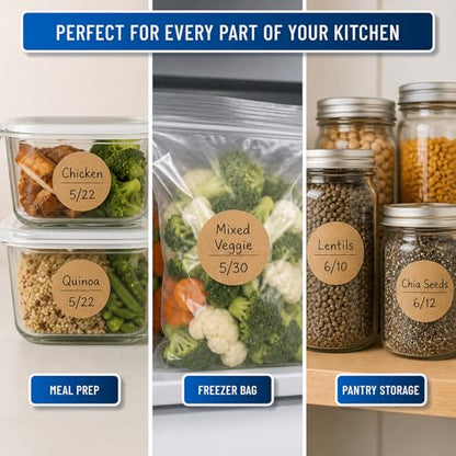 Water Soluble Labels for Food Containers – Dissolvable Kitchen Labels – No Sticky Residue – 2" Diameter, Two-Line Writable Surface, 200 Labels Per Roll (Tan) - color: Tan