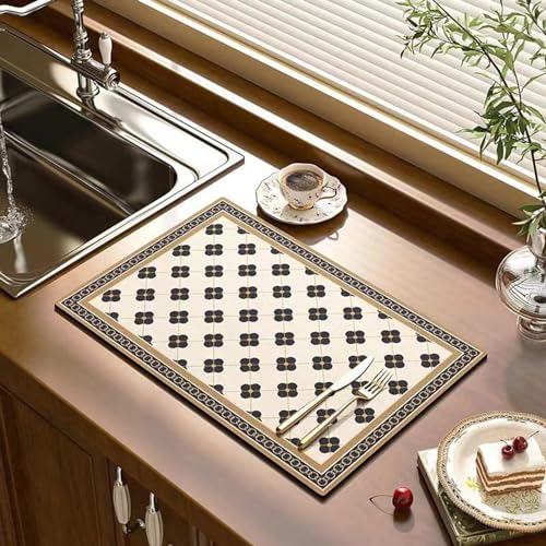 Dish Drying Mat, Coffee Bar Mats for Countertop, Cabinet Mats | Good water absorption, multiple pattern, anti-slip, easy to clean, coffee bar accessories, bathroom counters, durable - color: Color A