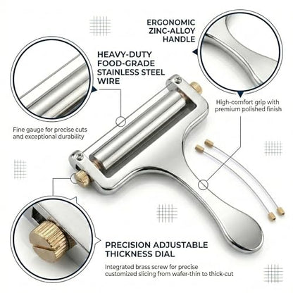 Wire Cheese Slicer for Block Cheese, with 2 Extra Wires, Adjustable Hand-Held Cheese Cutter for Mozzarella, Cheddar, Gruyere (Silver) - color: Silver with 2 Extra Wires