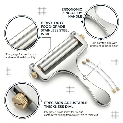 Wire Cheese Slicer for Block Cheese, with 2 Extra Wires, Adjustable Hand-Held Cheese Cutter for Mozzarella, Cheddar, Gruyere (Copper) - color: Copper with 4 Extra Wires